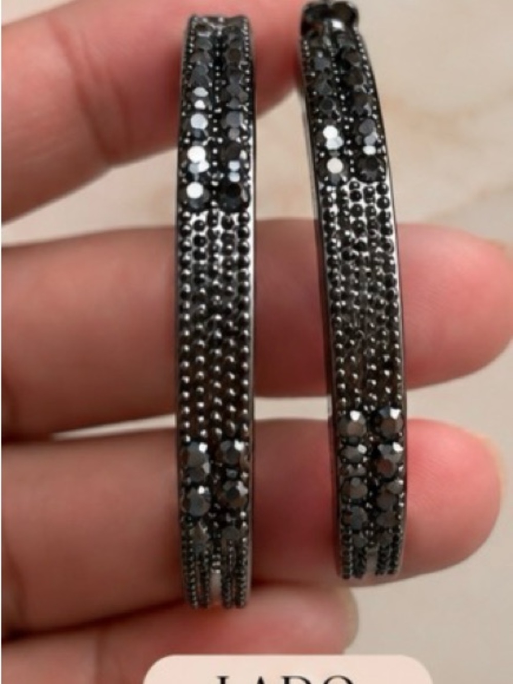 Black Pave Hoop Earrings with Dark Crystal Detail